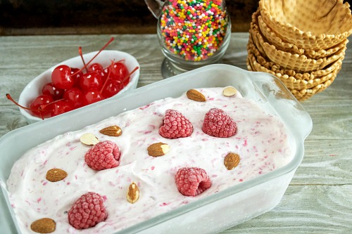 Easy Raspberry Almond No-Churn Ice Cream Recipe (No Machine Needed!)