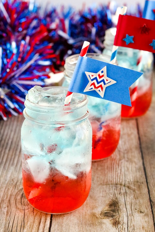 Easy Red, White & Blue Layered Drink Recipe + DIY Straw Flags