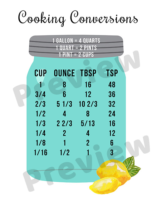 Free Kitchen Cooking Conversions Chart - Printable PDF