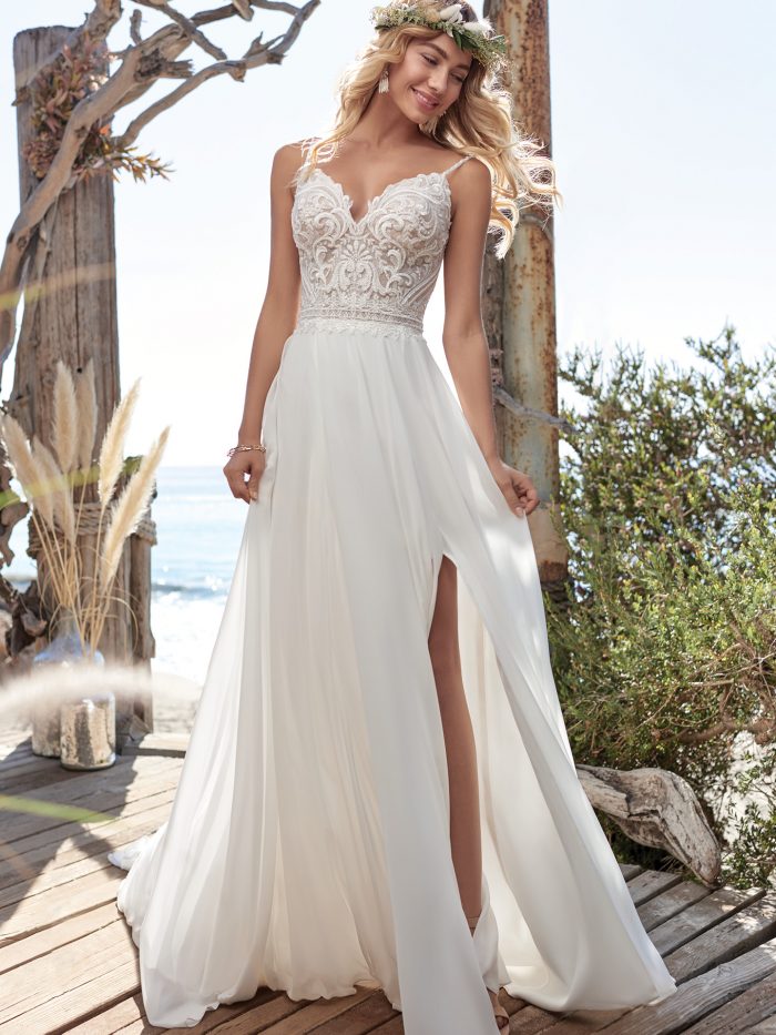 Elegant Beach Wedding Dresses: Chiffon Gowns for Seaside Celebrations