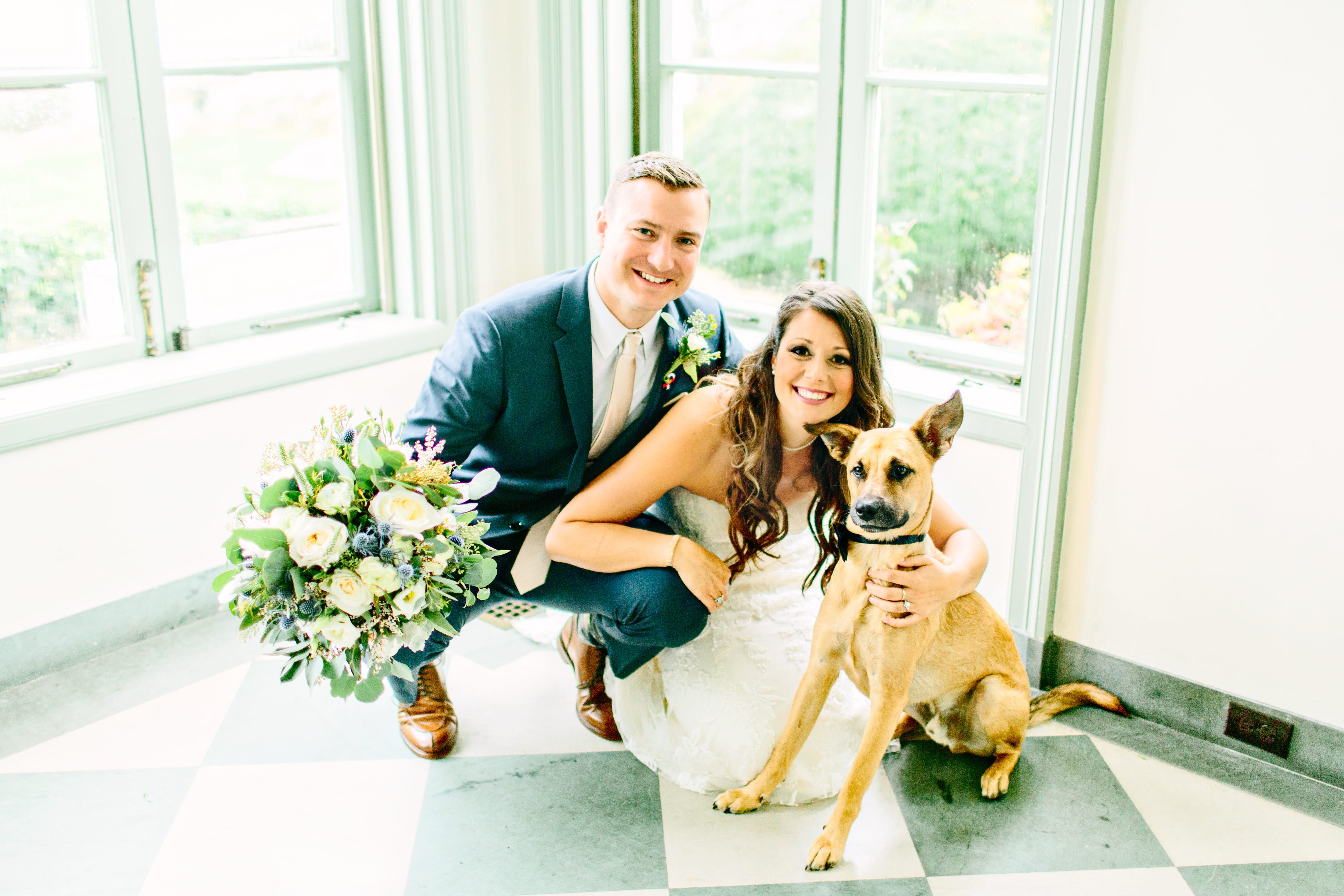 Chic Brunch Wedding Inspiration: Soft Lace Gown & Wedding Pup