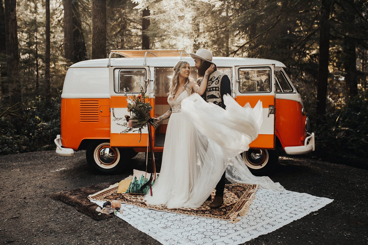 Romantic Forest Elopement: Rock  n  Roll Wedding Shoot