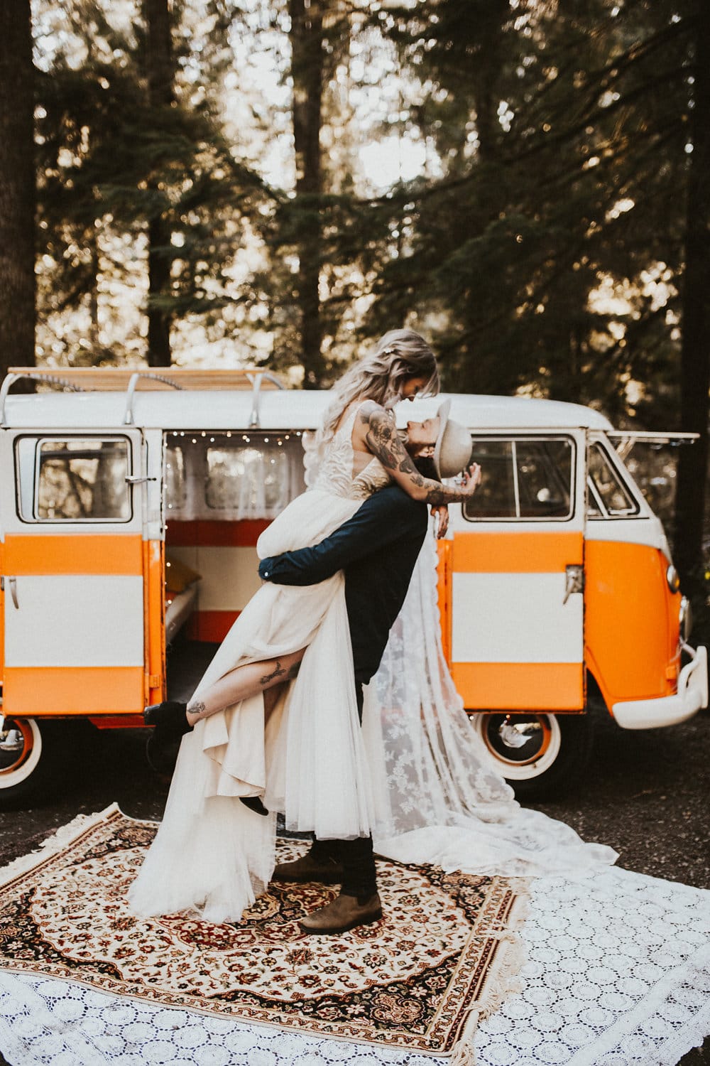Romantic Forest Elopement: Rock  n  Roll Wedding Shoot