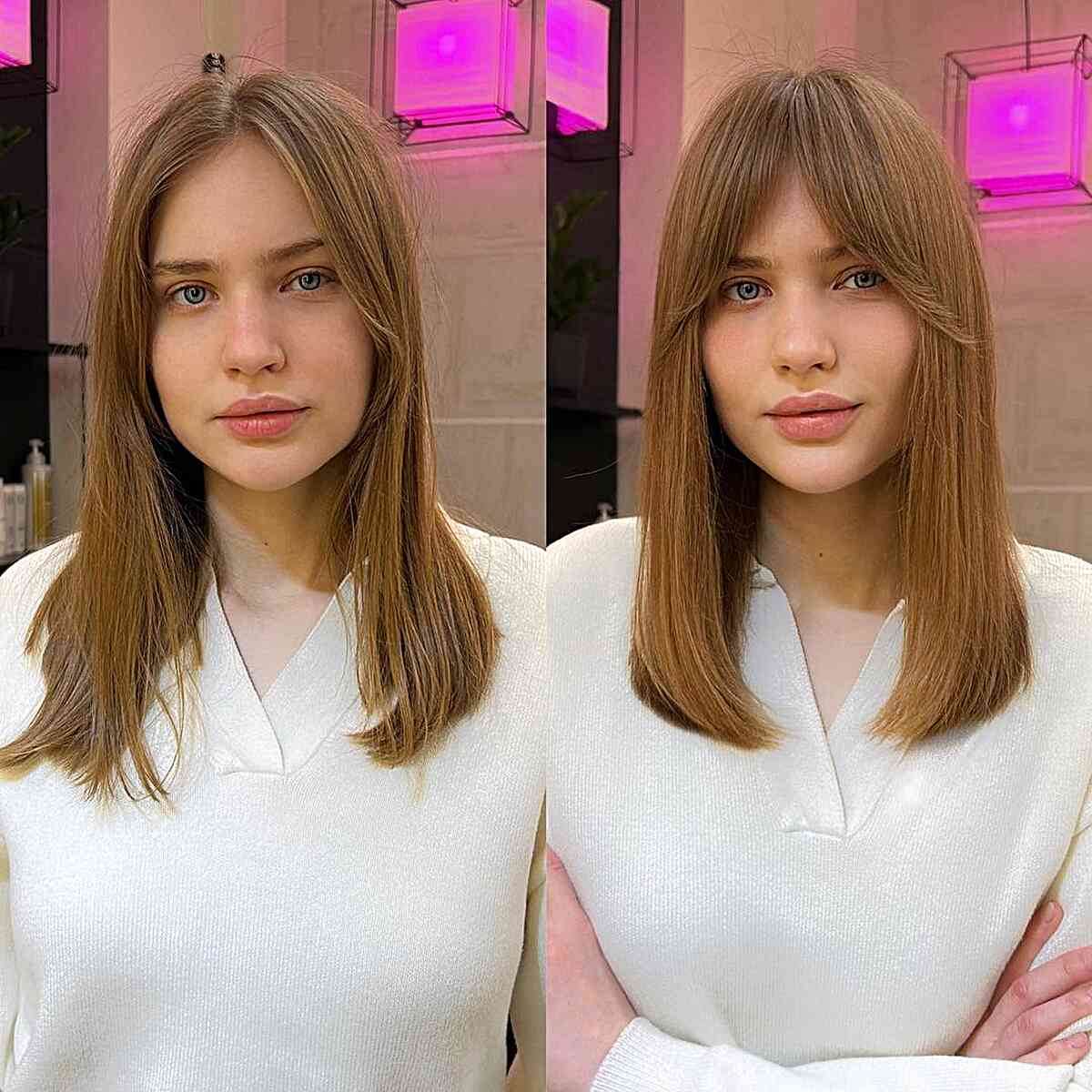 Shoulder-Length Hair with Curtain Bangs: Styles & Styling Tips