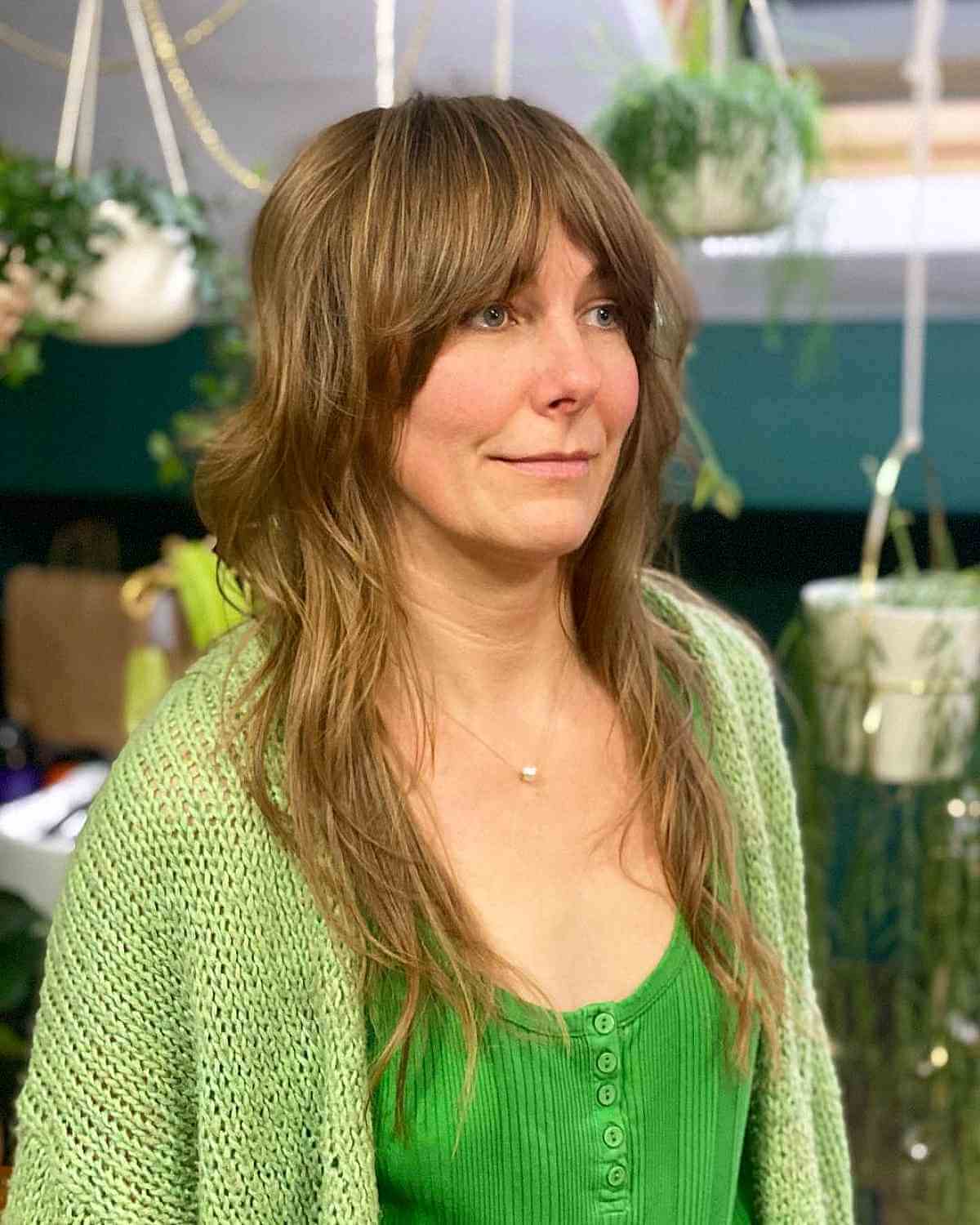 Long Shag with Curtain Bangs: Modern Style & Low Maintenance