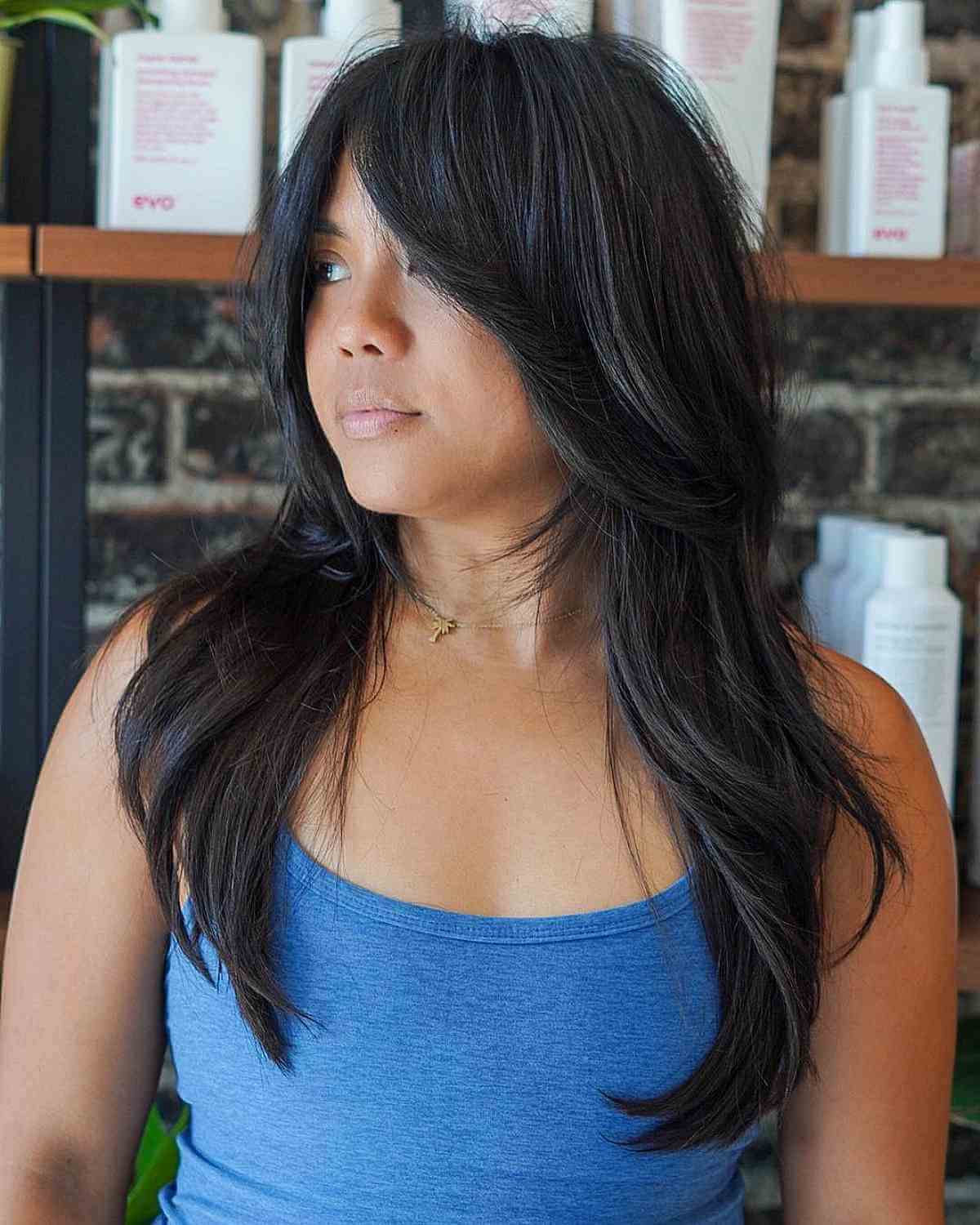 Long Shag with Curtain Bangs: Modern Style & Low Maintenance
