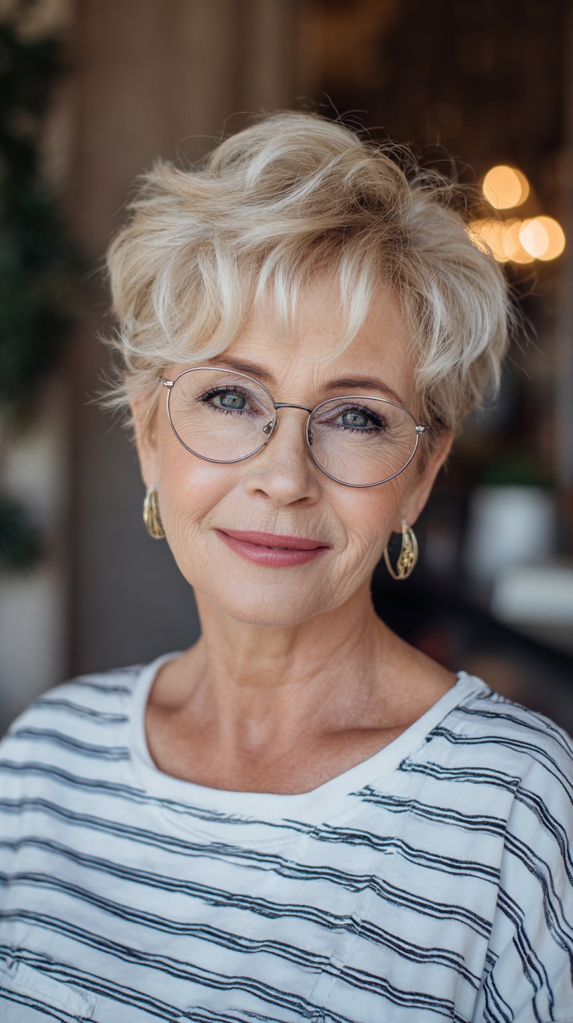 Cortes elegantes de Pixie para mulheres com mais de 70 anos com óculos | Tendências para 2026 