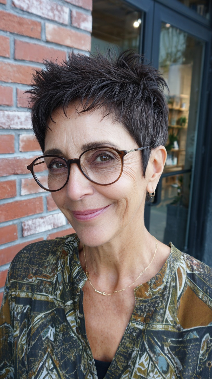 Coupes Pixie pour les femmes de plus de 50 ans avec des lunettes :plus de 50 idées élégantes 