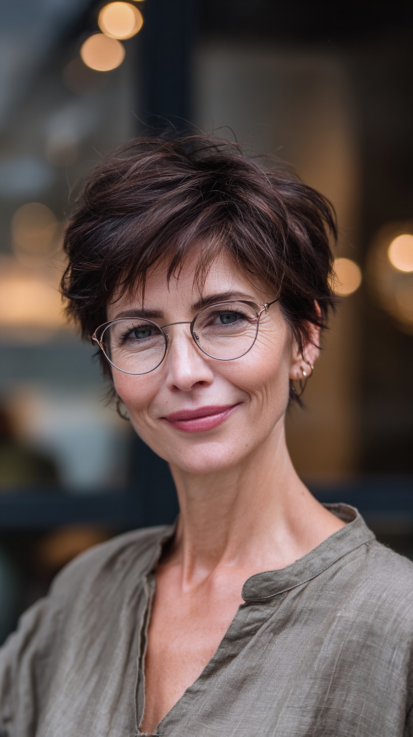 Coupes Pixie pour les femmes de plus de 50 ans avec des lunettes :plus de 50 idées élégantes 