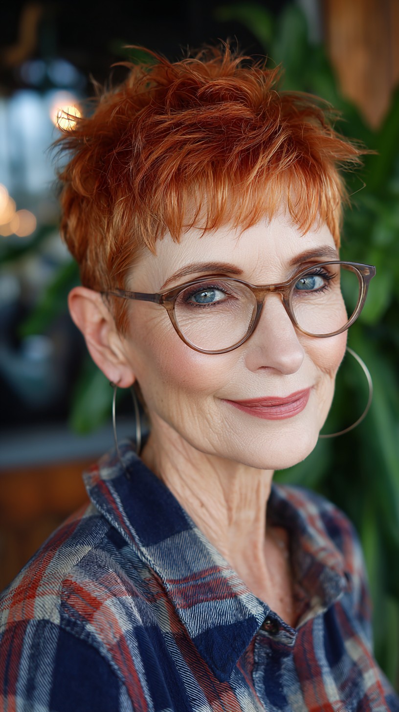 Coupes Pixie pour les femmes de plus de 50 ans avec des lunettes :plus de 50 idées élégantes 
