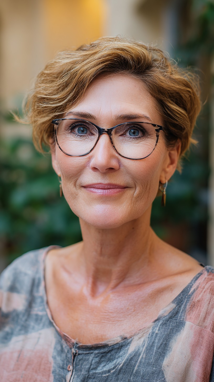 Coupes Pixie pour les femmes de plus de 50 ans avec des lunettes :plus de 50 idées élégantes 