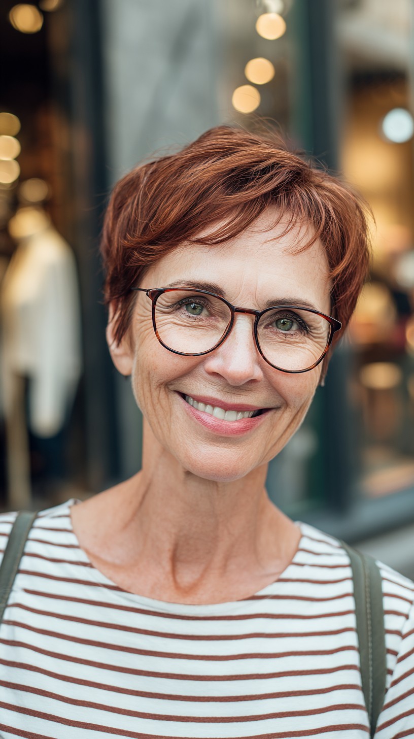 Coupes Pixie pour les femmes de plus de 50 ans avec des lunettes :plus de 50 idées élégantes 