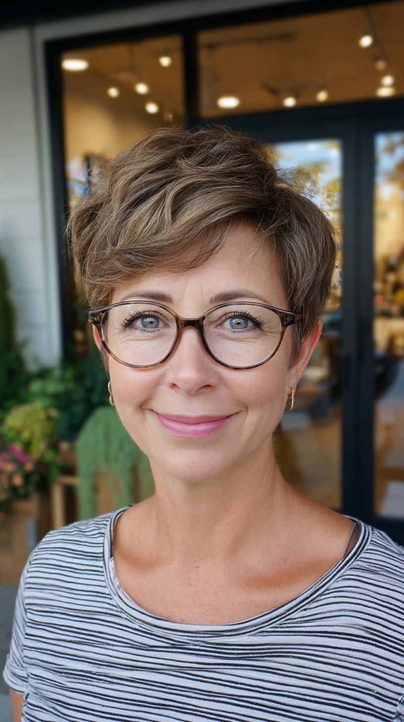 Coupes Pixie pour les femmes de plus de 50 ans avec des lunettes :plus de 50 idées élégantes 