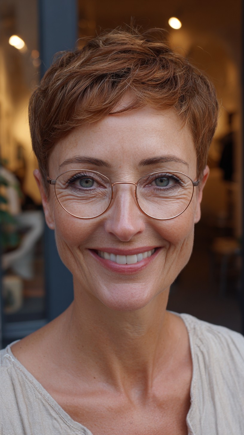 Coupes Pixie pour les femmes de plus de 50 ans avec des lunettes :plus de 50 idées élégantes 