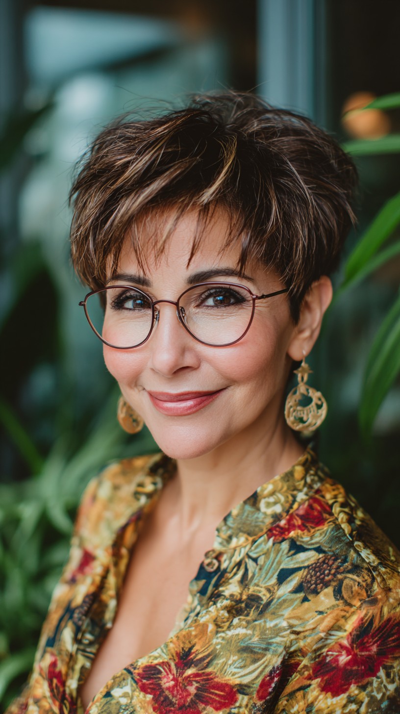 Coupes Pixie pour les femmes de plus de 50 ans avec des lunettes :plus de 50 idées élégantes 