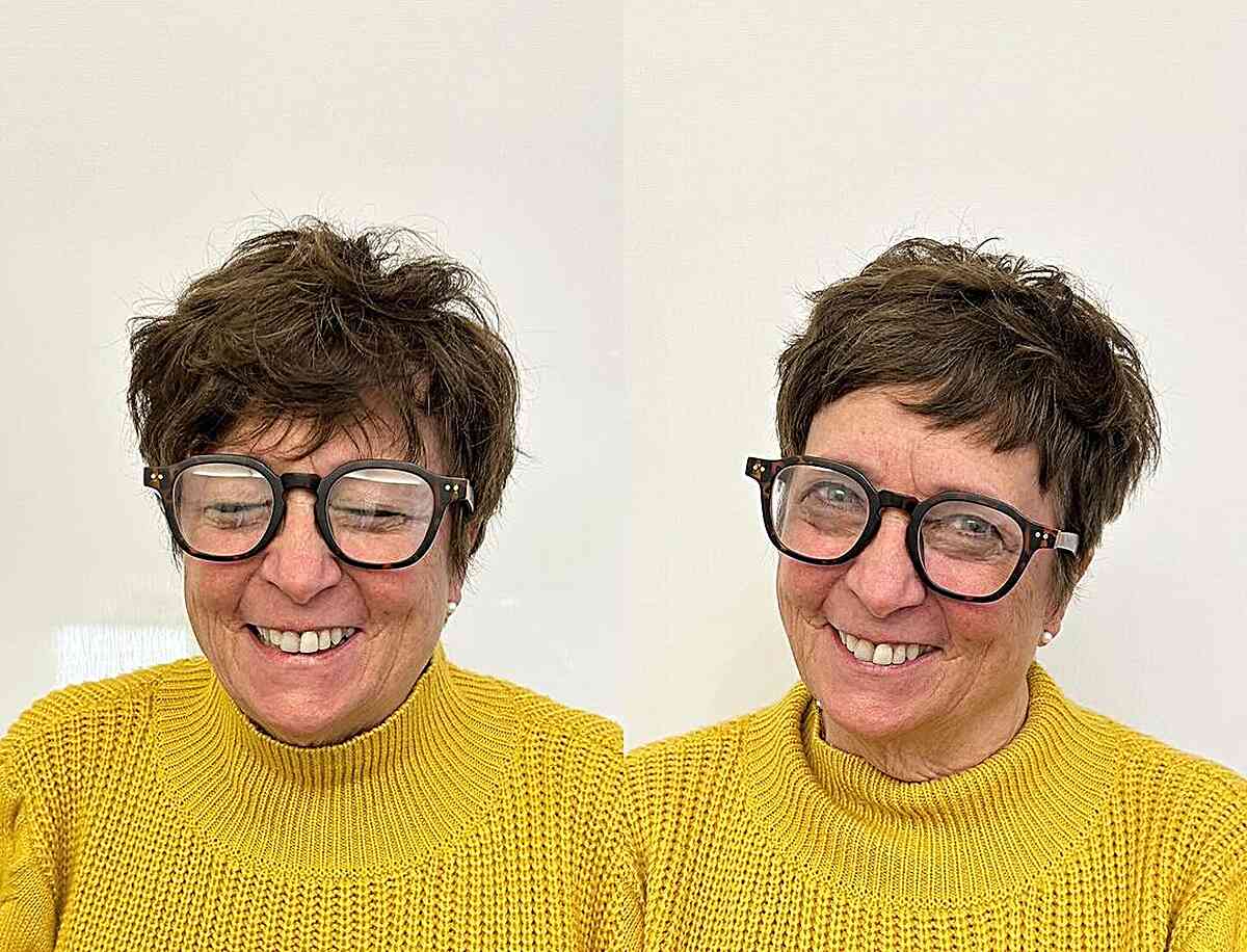 Coupes Pixie pour les femmes de plus de 50 ans avec des lunettes :plus de 50 idées élégantes 