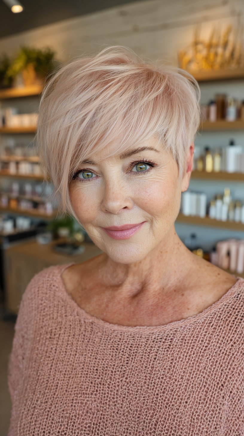 Coupes longues Pixie pour les femmes de plus de 60 ans :idées élégantes et flatteuses pour l âge