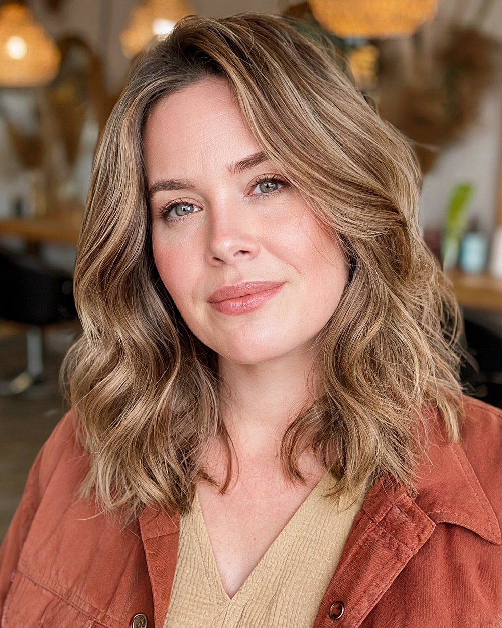 40歳以上の丸顔に最適なミディアムヘアカット |専門家によるスタイリングのヒント 