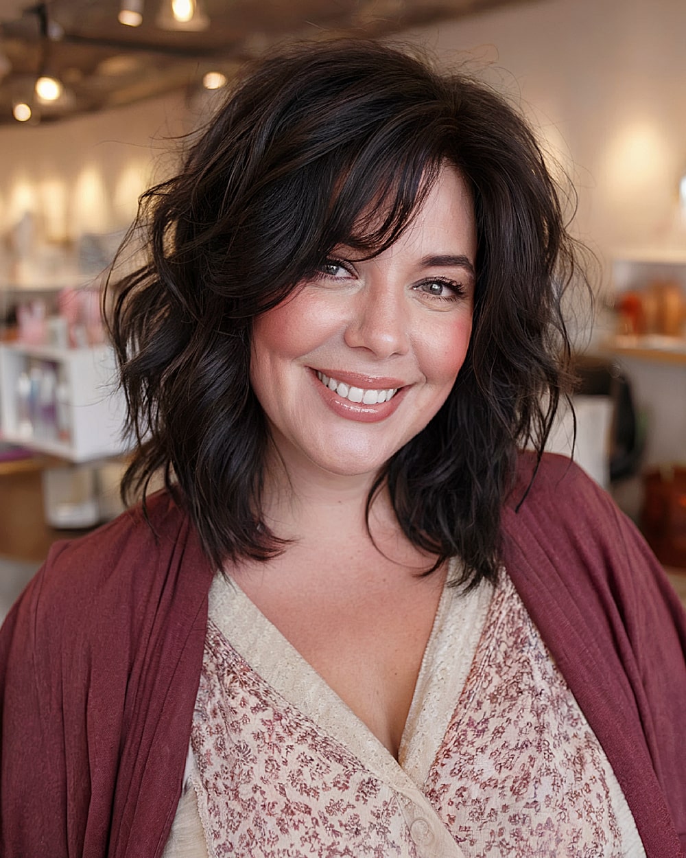40歳以上の丸顔に最適なミディアムヘアカット |専門家によるスタイリングのヒント 