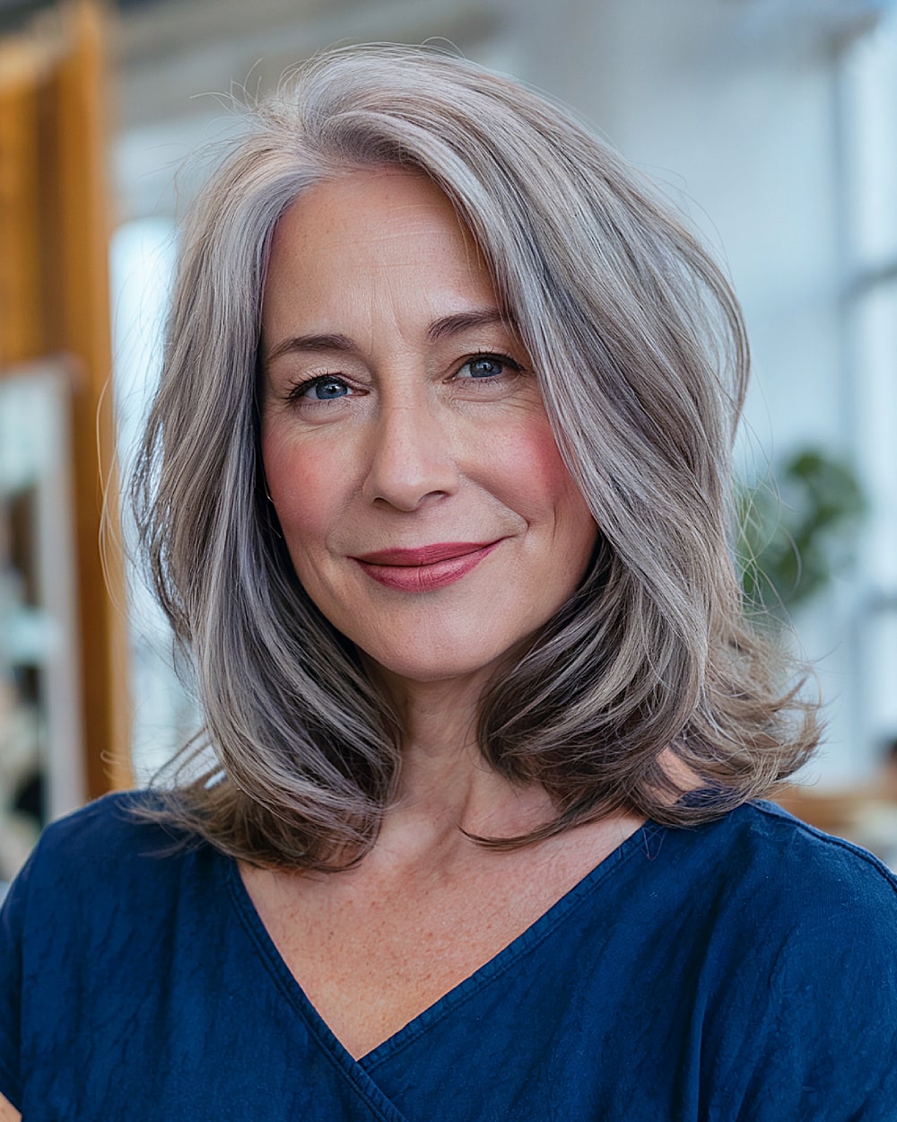 Cortes de cabelo na altura dos ombros para cabelos grisalhos:22 ideias elegantes 