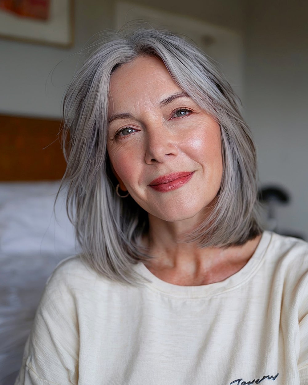 Cortes de cabelo na altura dos ombros para cabelos grisalhos:22 ideias elegantes 