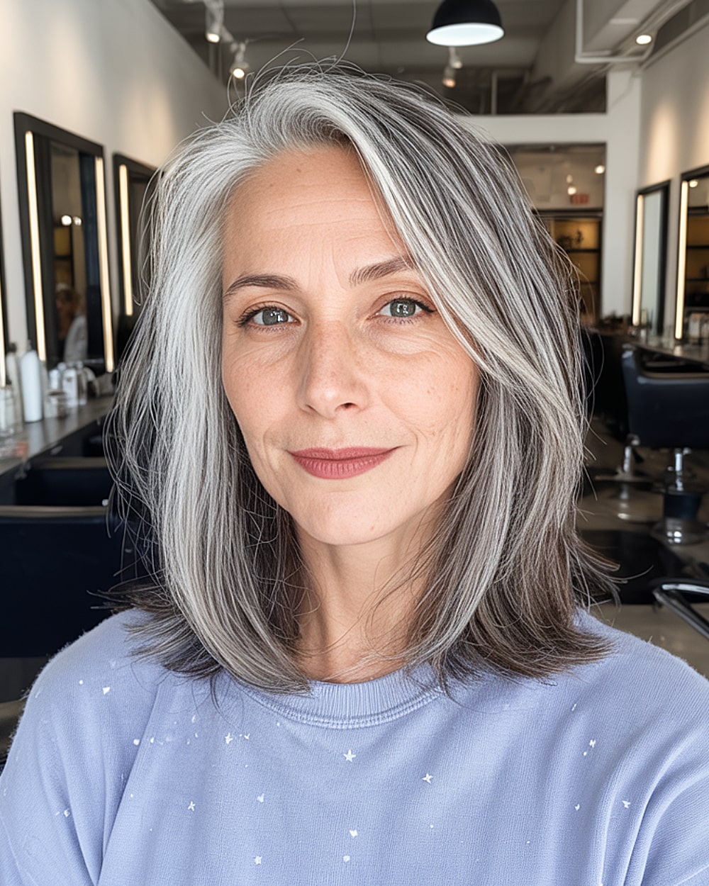 Cortes de cabelo na altura dos ombros para cabelos grisalhos:22 ideias elegantes 