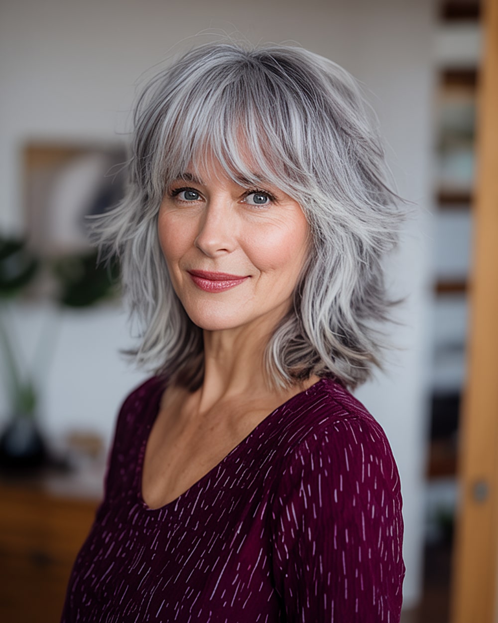 Cortes de cabelo na altura dos ombros para cabelos grisalhos:22 ideias elegantes 