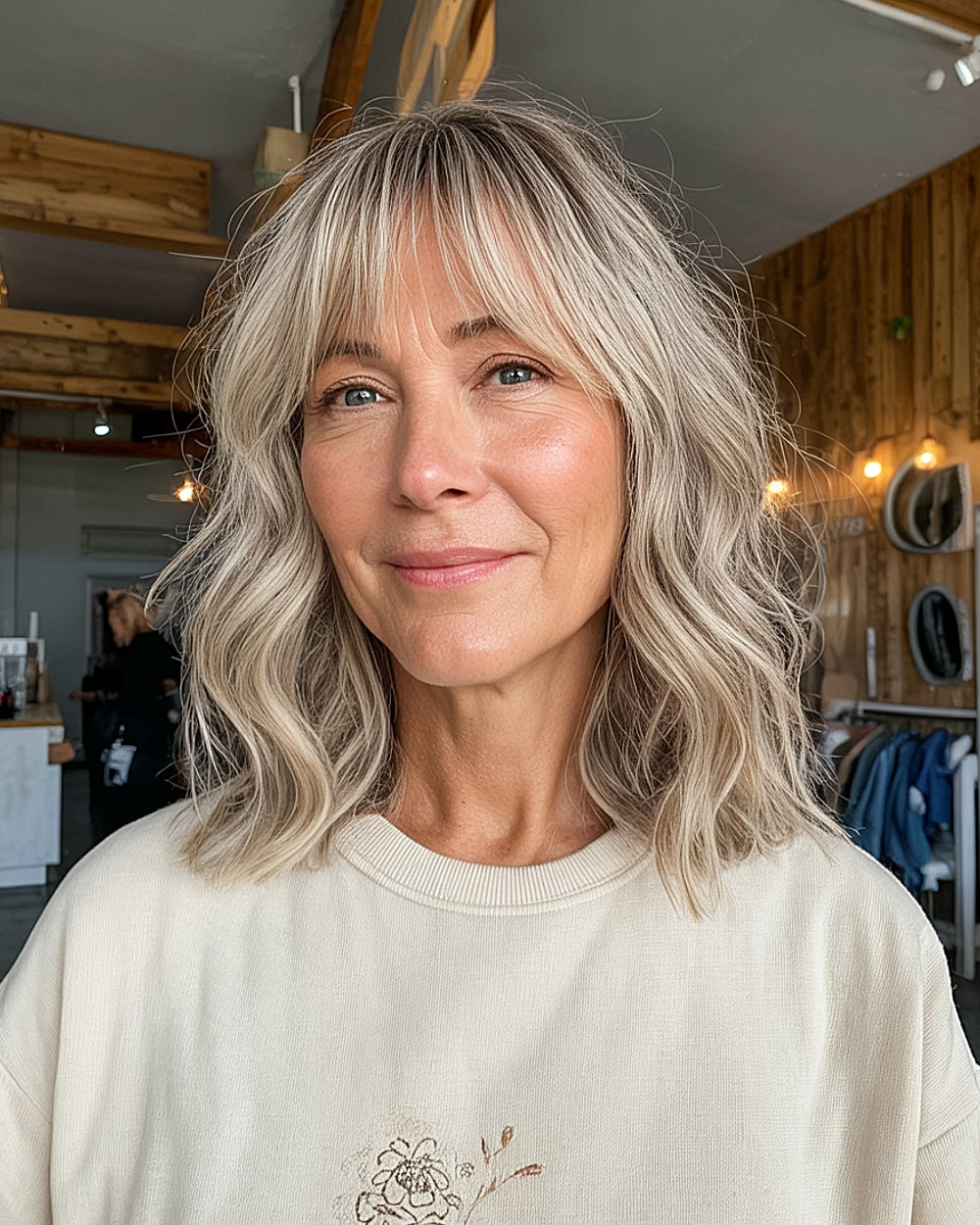 Cortes de cabelo na altura dos ombros para cabelos grisalhos:22 ideias elegantes 
