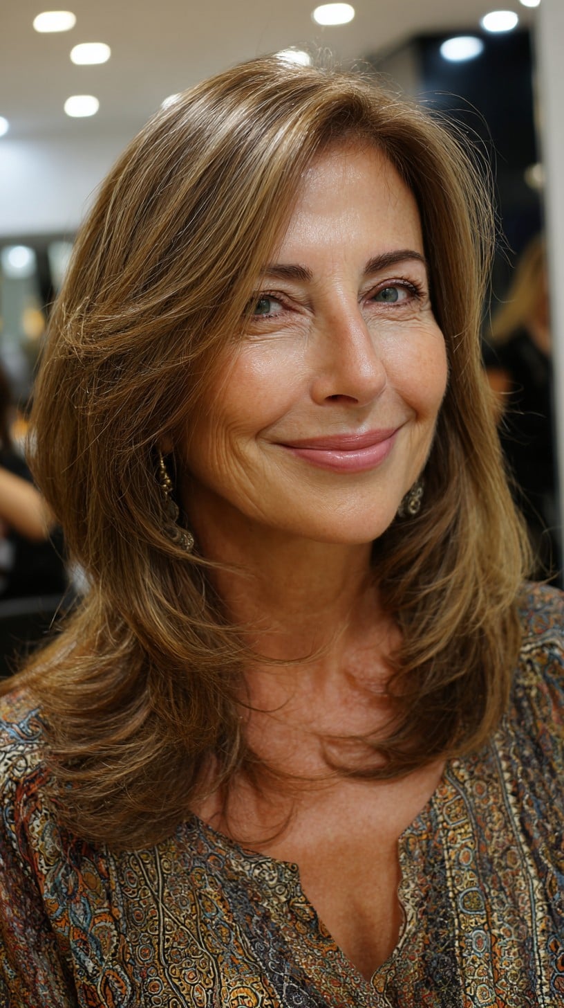 Meilleures coupes de cheveux en couches de longueur moyenne pour les femmes de plus de 60 ans