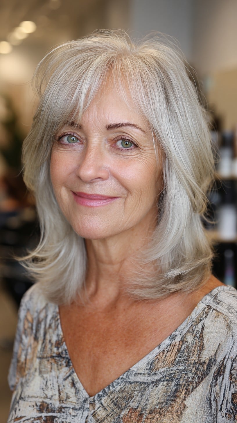 Meilleures coupes de cheveux en couches de longueur moyenne pour les femmes de plus de 60 ans