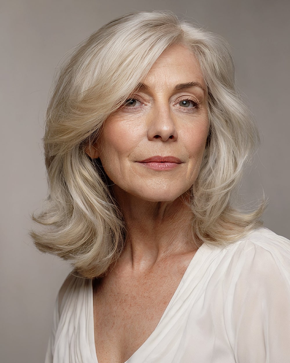 Meilleures coupes de cheveux en couches de longueur moyenne pour les femmes de plus de 60 ans