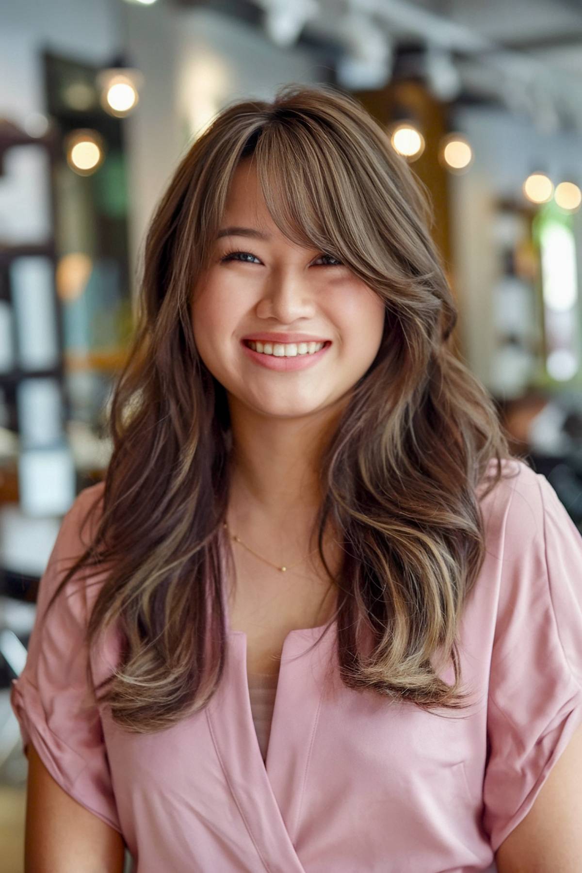 Coupes de cheveux longues en couches avec frange latérale :tendances et styles 2026