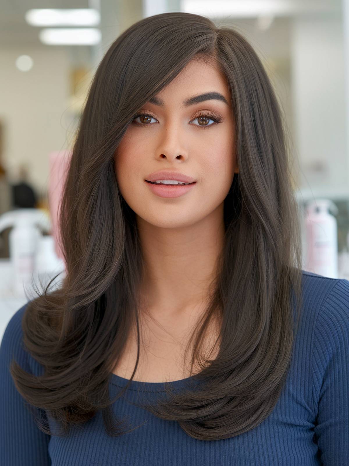 Coupes de cheveux longues en couches avec frange latérale :tendances et styles 2026
