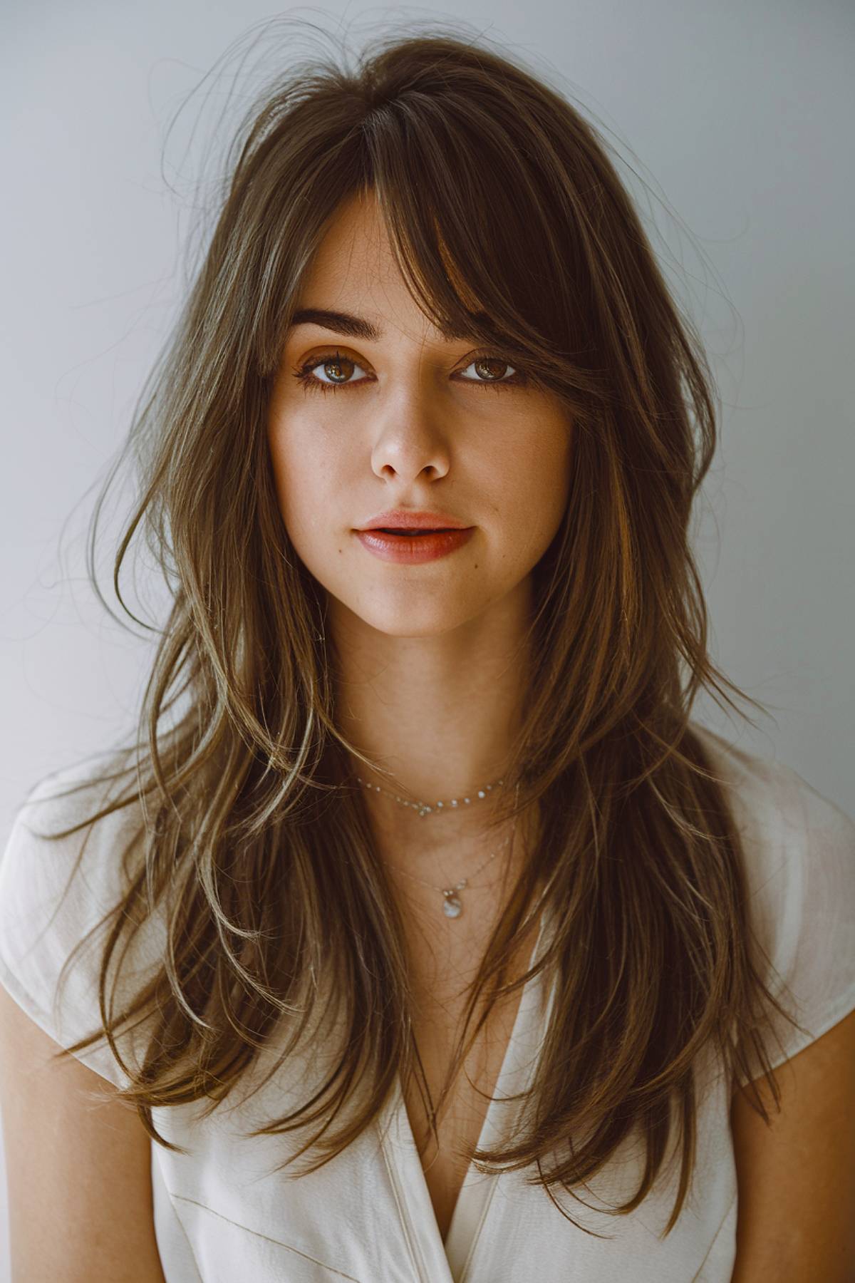 Coupes de cheveux longues en couches avec frange latérale :tendances et styles 2026