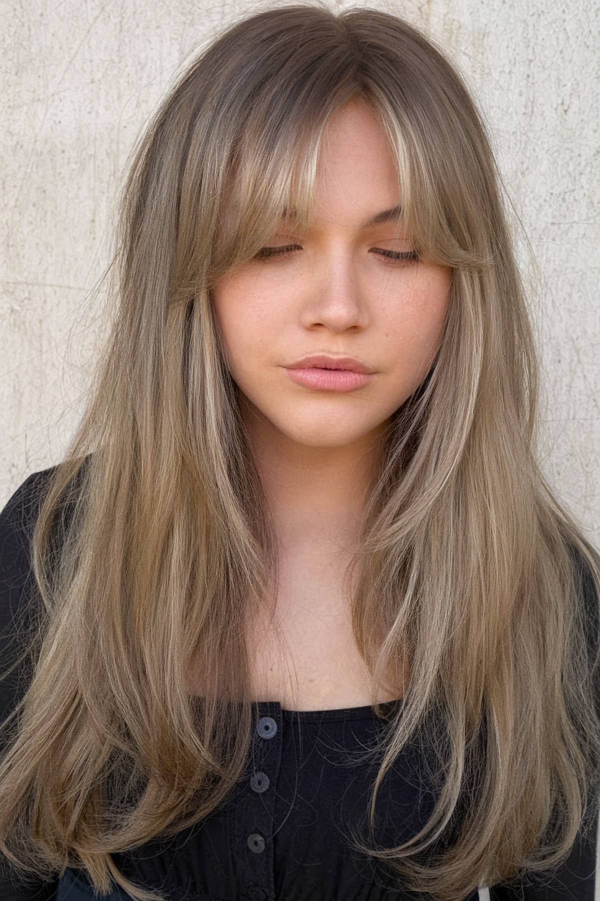 42 superbes coiffures pour cheveux longs et raides avec une frange en rideau 